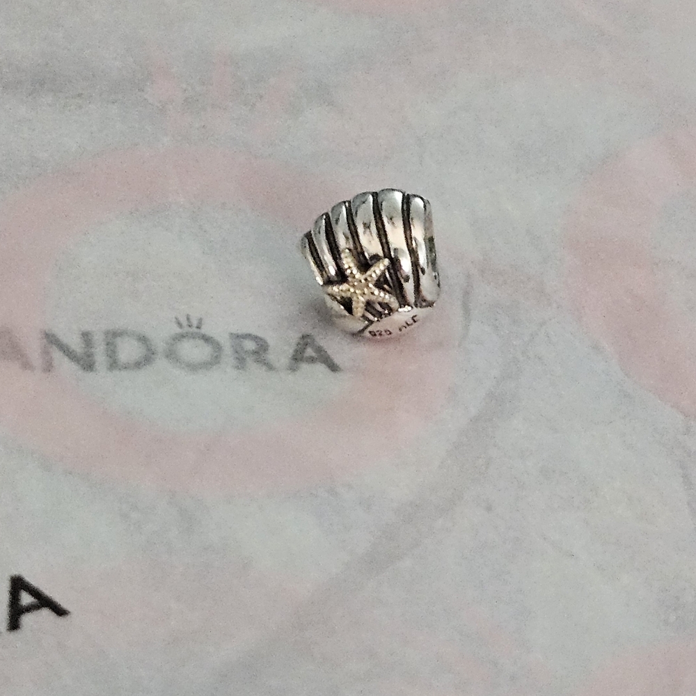 Pandora Two Tone Seashell Charm with Starfish